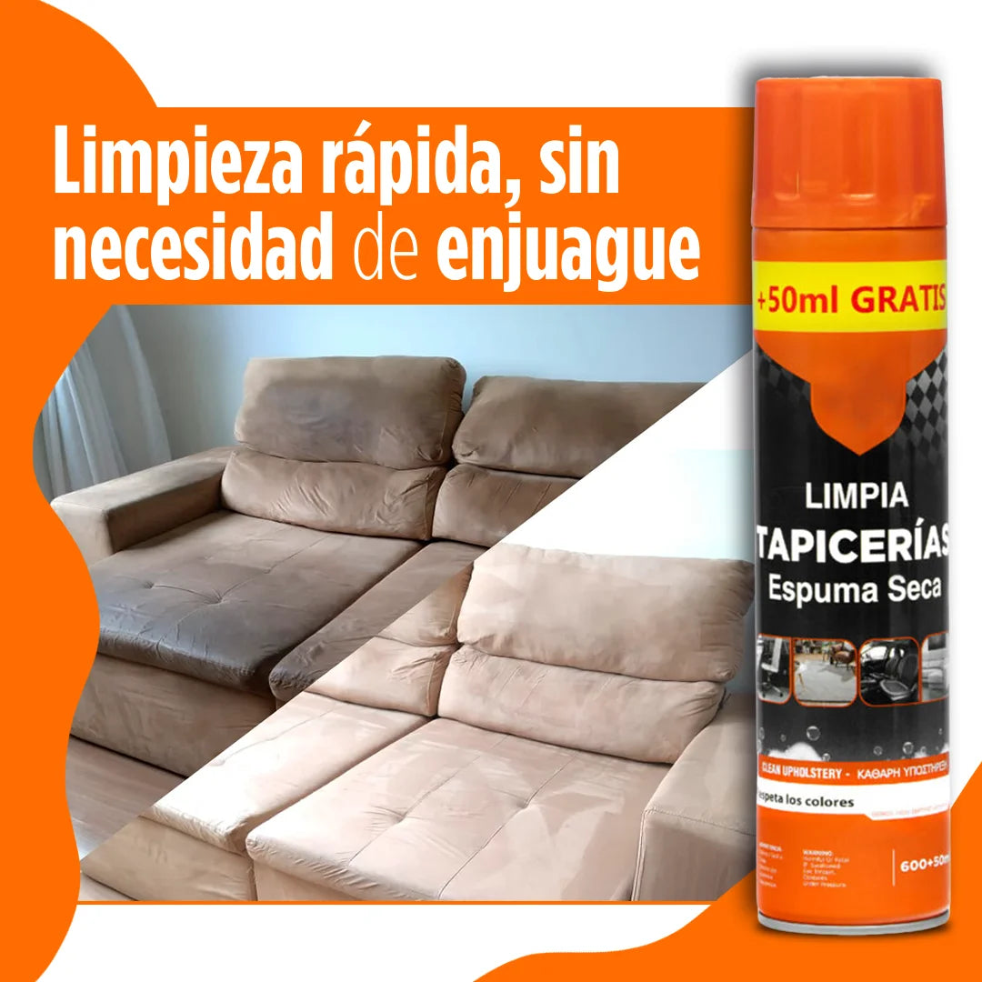 Espuma Seca Brillo Fácil 650ml – Limpieza Rápida y Sin Enjuague para Sofás, Alfombras y Asientos de Coche