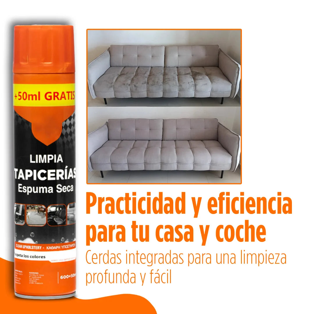 Espuma Seca Brillo Fácil 650ml – Limpieza Rápida y Sin Enjuague para Sofás, Alfombras y Asientos de Coche
