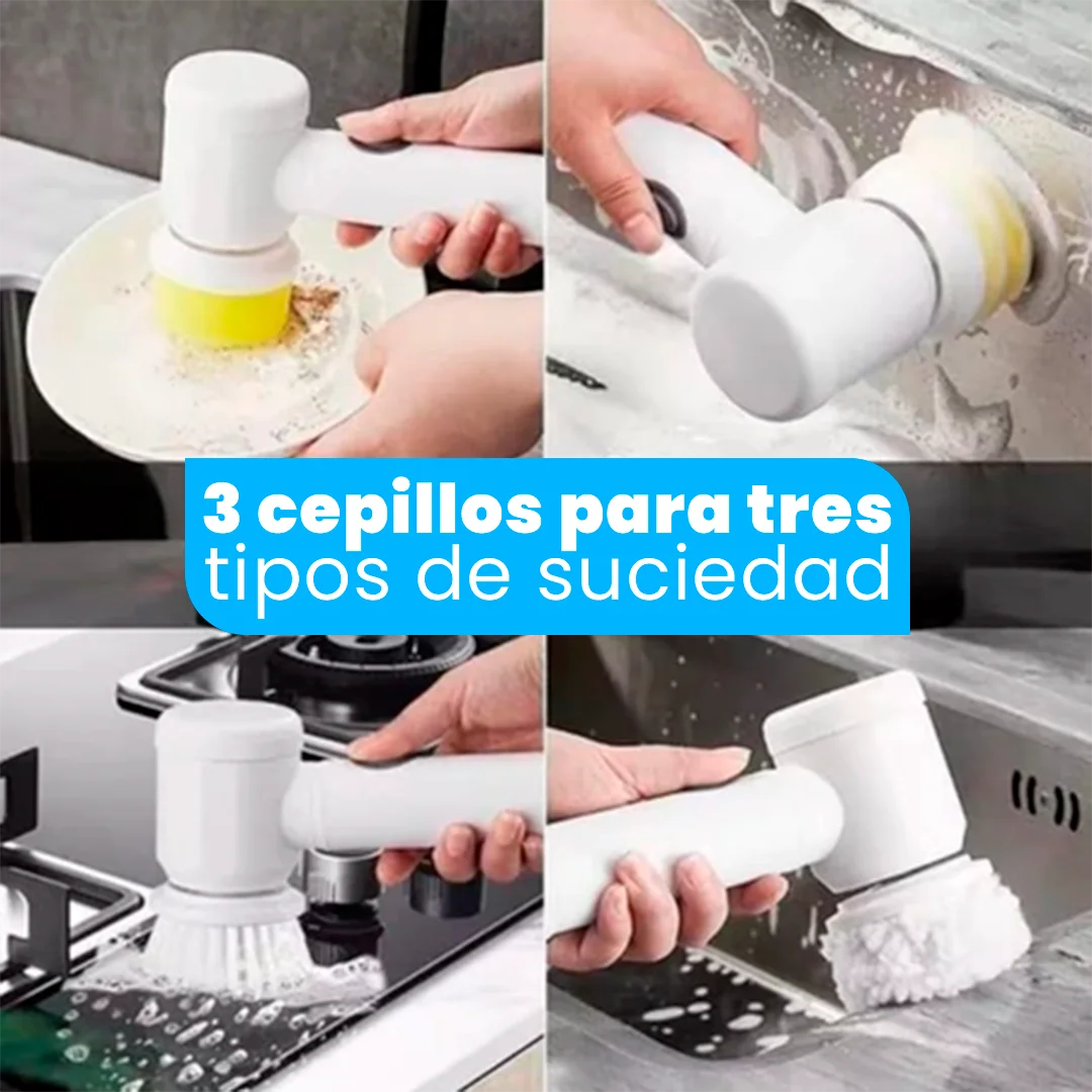 Cepillo Eléctrico Recargable LimpiaFácil 3 en 1 Sin Cable – Limpieza Profunda y Alcance en Esquinas Difíciles