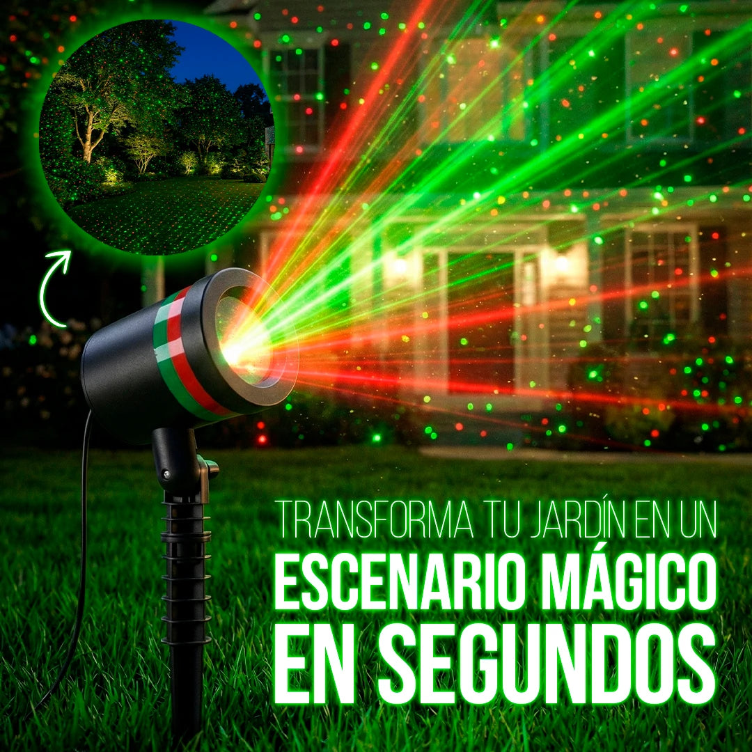 MagicGlow Proyector de Luz Láser Exterior hasta 300m² con Sensor Fotosensible